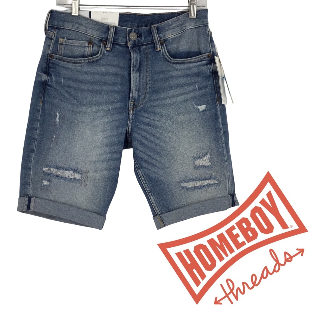 H&M Blue Jean Shorts with Distressed Look